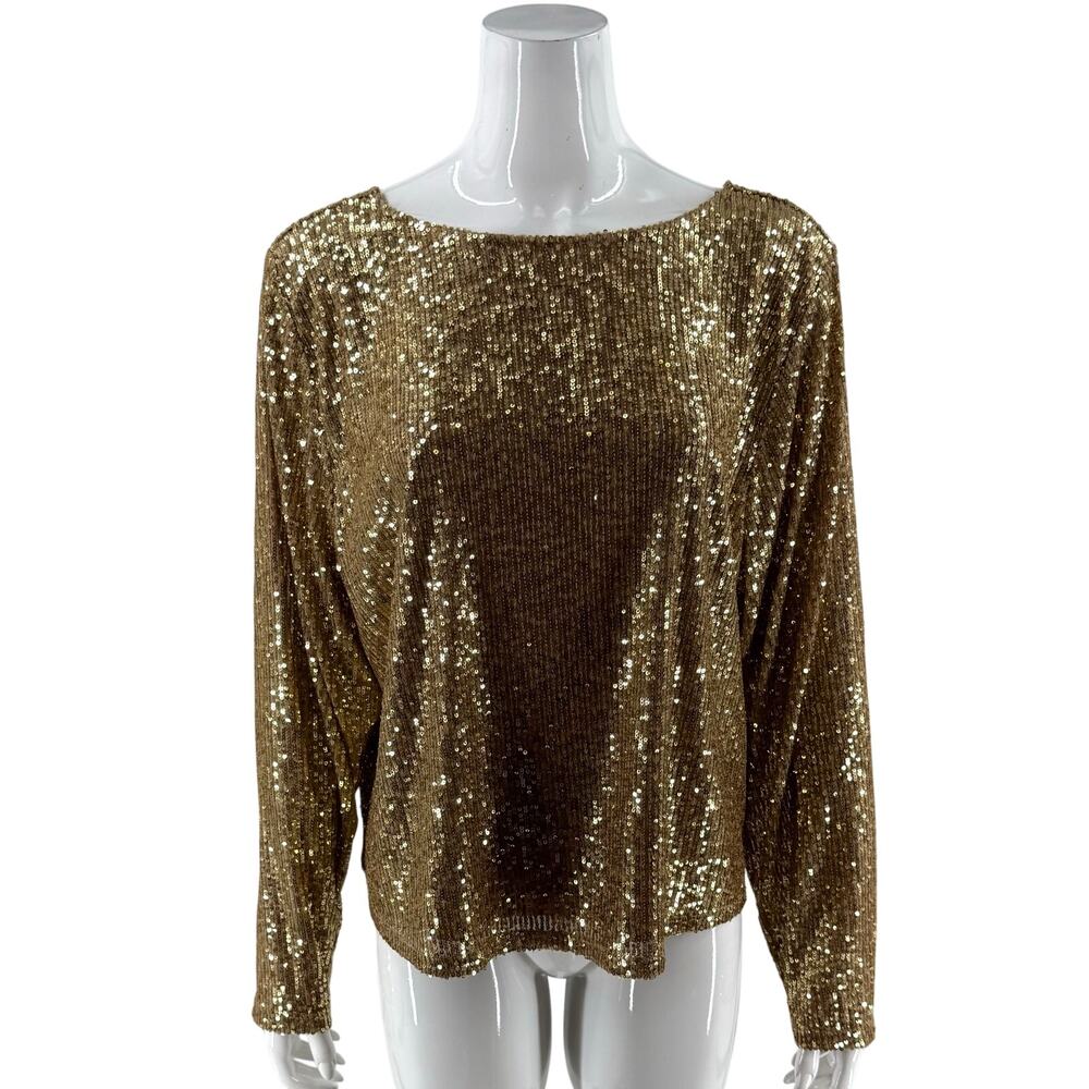 Halogen Womens Top Size XXL Gold Sequin Lined Low Back Sparkly